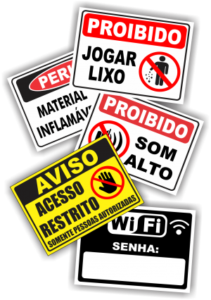 PLACAS INFORMATIVAS Adesivo + PVC A5 / A4 / A3 4x0  Impressão em Vinil Adesivo aplicado em PVC 2mm 